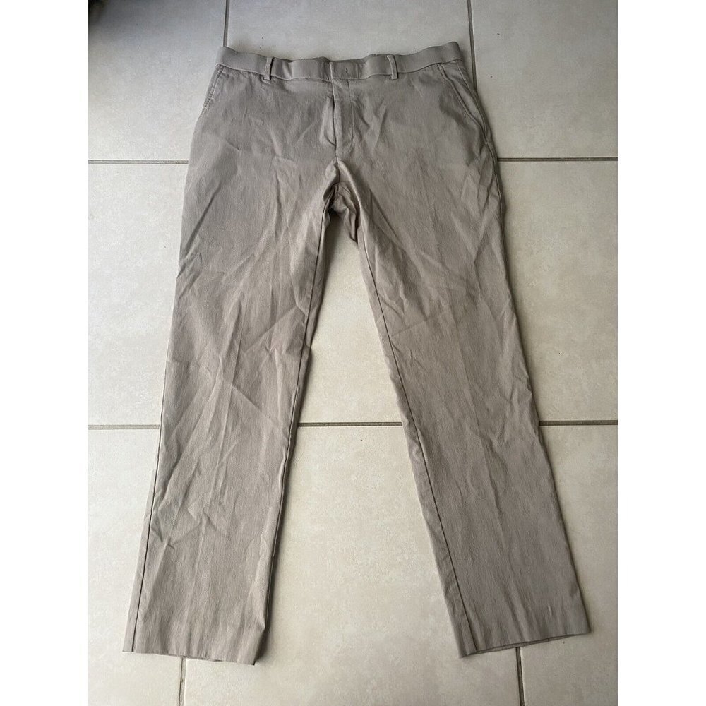 Tommy Hilfiger Modern Fit Stretch Tan Dress Pants 36 X 28.5 Flat Front